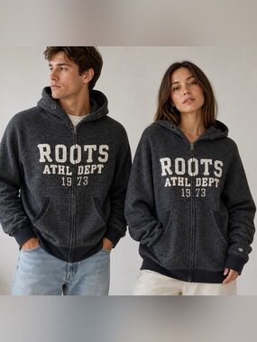 Vintage Roots Athl Dept 1973 Full Zip Hoodie, Unisex, Charcoal